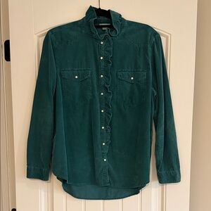 Sundance Deep Green Ruffled Button Down Shirt